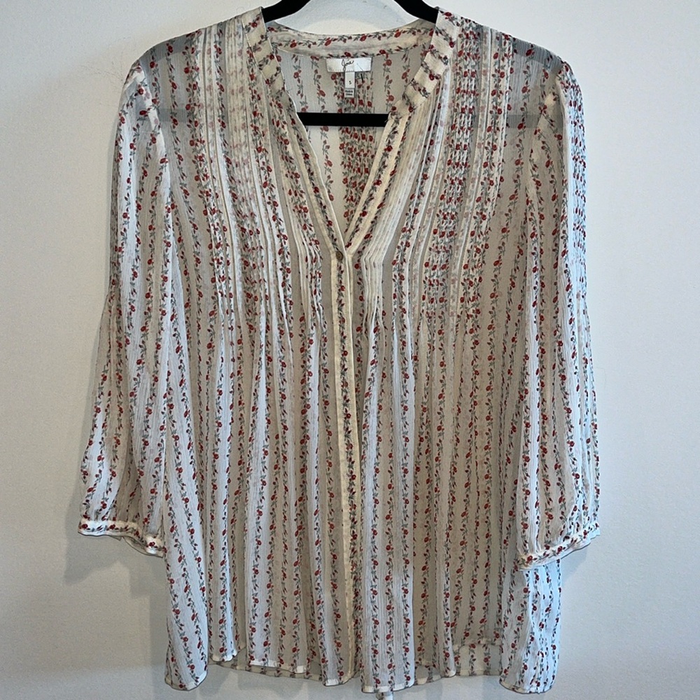 Joie Silk Button Flowy Pleated Blouse